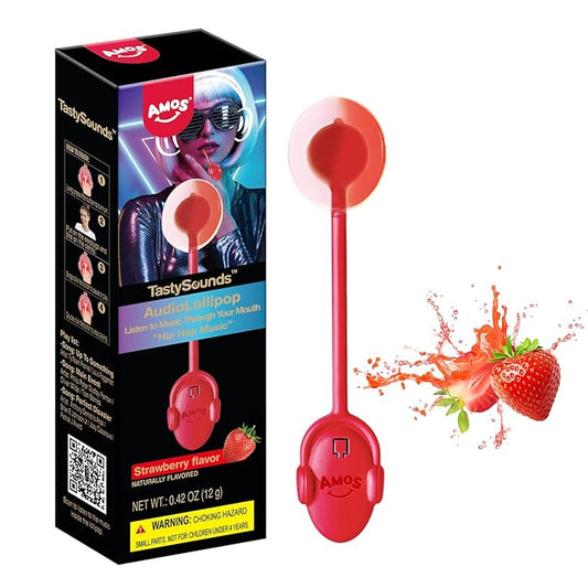 Amos Tasty Sounds Strawberry Hip Hop Music Audio Lollipop (12g)