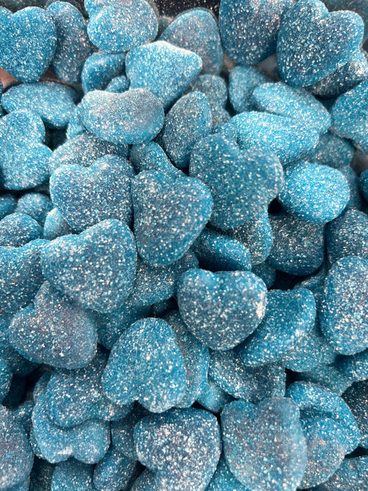 Shiny Blue Raspberry Hearts (100g)