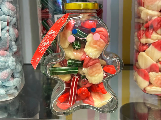 Gingerbread Man Glass Jar – Filled With Regular Gummies! (200g-250g)